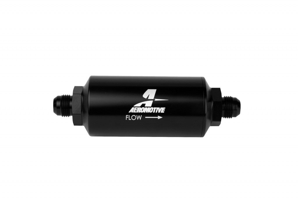 AEROMOTIVE 12345 - 6an Inline Fuel Filter 10 Micron 2in OD Black image