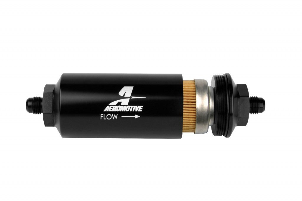 AEROMOTIVE 12347 - 6an Inline Fuel Filter 10 Micron 2in OD Black image