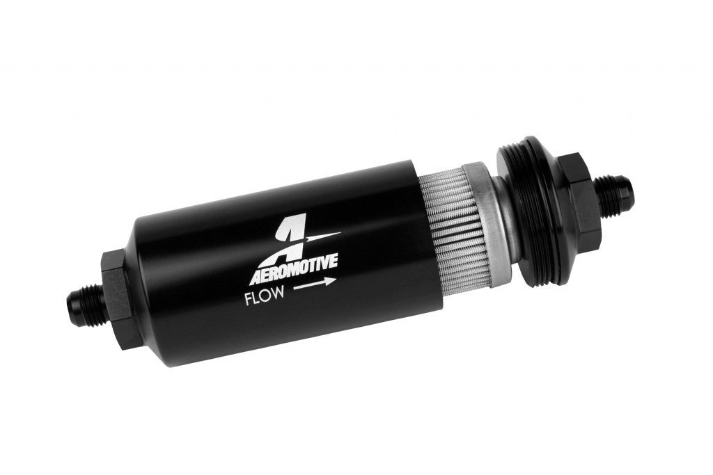 AEROMOTIVE 12348 - 6an Inline Fuel Filter 40 Micron 2in OD Black image