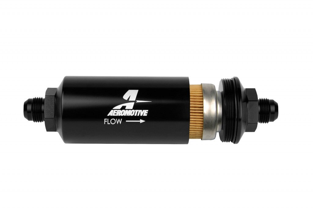 AEROMOTIVE 12377 - 8an Inline Fuel Filter 10 Micron 2in OD Black image