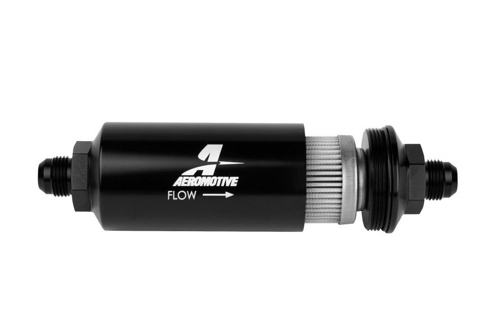 AEROMOTIVE 12379 - 8an Inline Fuel Filter 100 Micron 2in OD Black image