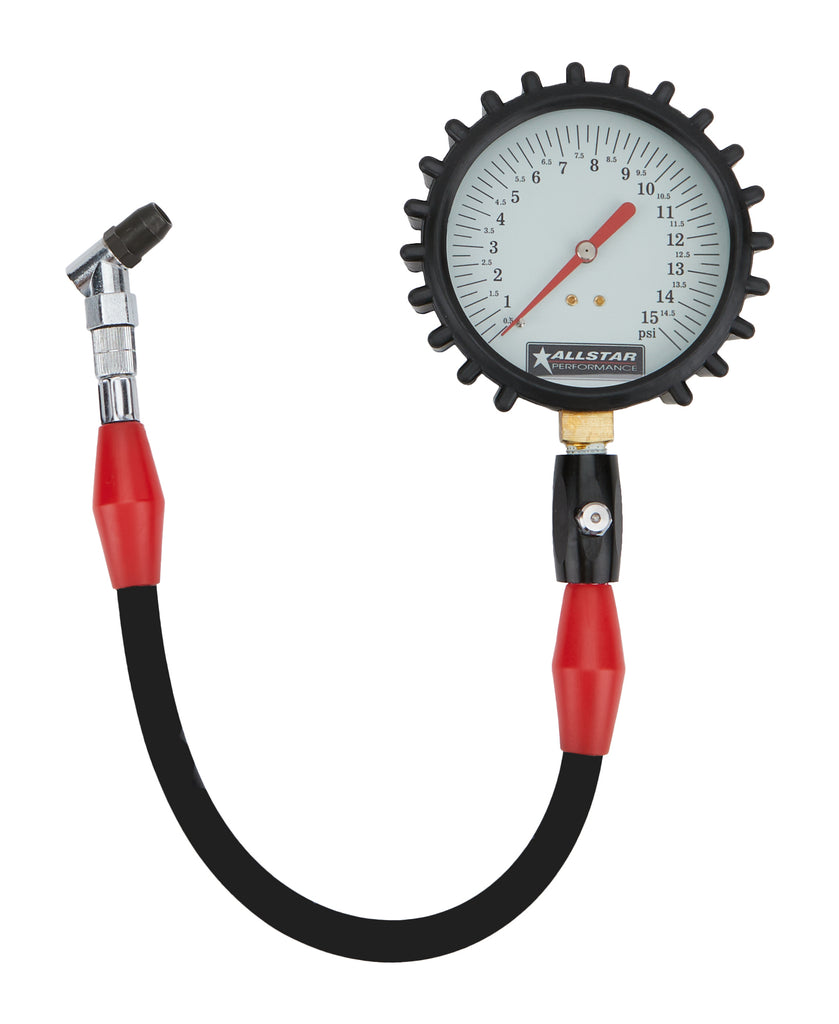 ALLSTAR PERFORMANCE 44046 - Tire Pressure Gauge 0-15 PSI 4in Glow image