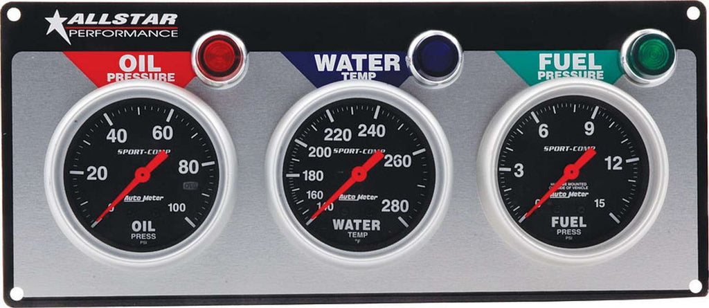 ALLSTAR PERFORMANCE 80113 - 3 Gauge Panel A/M OP/WT/FP Sport-Comp image