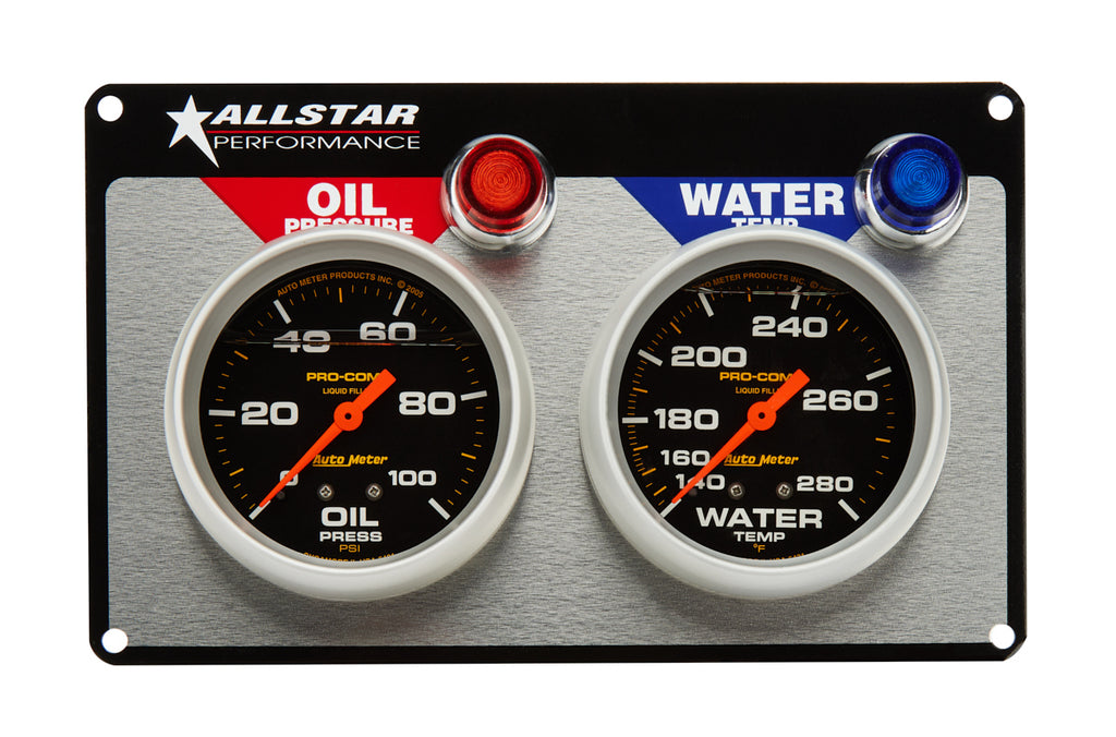 ALLSTAR PERFORMANCE 80120 - 2 Gauge Panel A/M OP/WT Liquid Filled image