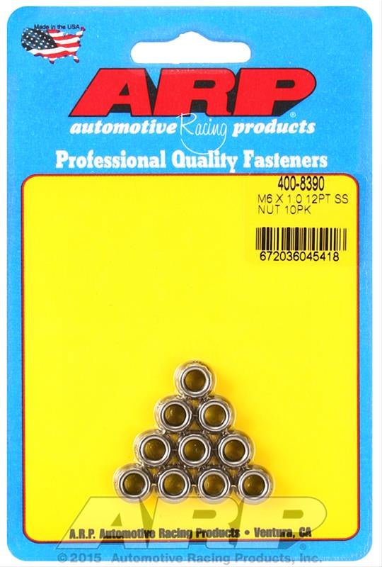 ARP 400-8390 - 6mm x 1.00 12pt Nuts 10pk Stainless Steel image