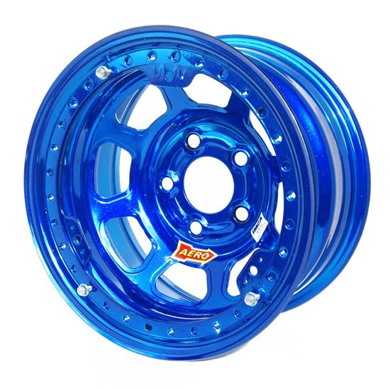 AERO RACE WHEELS 53-985030BLU - 15x8 3in 5.00 Blue Chrome Beadlock Wheel image