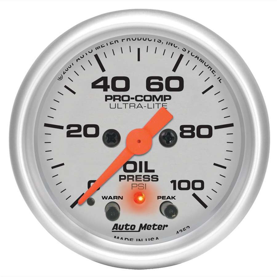 AUTOMETER 4352 - 2-1/16in U/L Oil Press. Gauge w/Peak & Warning image