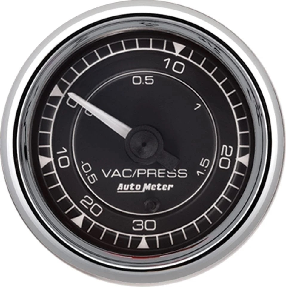 AUTOMETER 9703 - 2/16 Chrono Chrome Gauge Vac/Boost  30HG/30PSI image