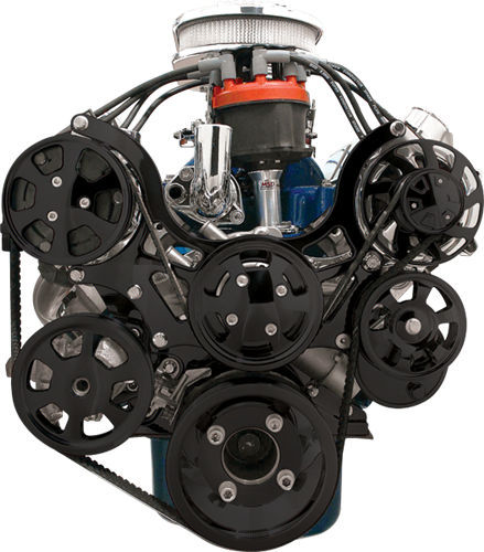 BILLET SPECIALTIES BLK13600 - SBF Tru Trac Pulley System Black P/S & A/C image