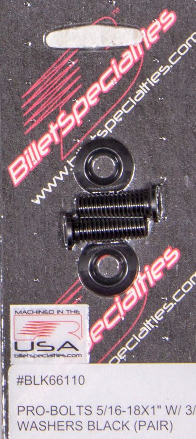 BILLET SPECIALTIES BLK66110 - 5/16-18 X 1in SS Bolts Black Pair image
