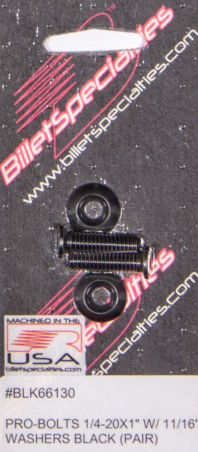 BILLET SPECIALTIES BLK66130 - 1/4-20 x 1in SS Bolts Black Pair image