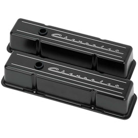 BILLET SPECIALTIES BLK95223 - SBC Tall Valve Covers Chevrolet Script Black image