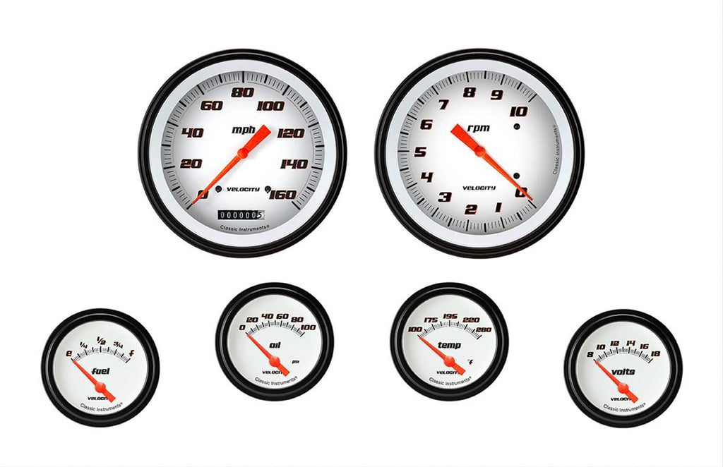 CLASSIC INSTRUMENTS VS251WBLF - Velocity White 6 Gauge Set 2-5/8 Short Sweep image