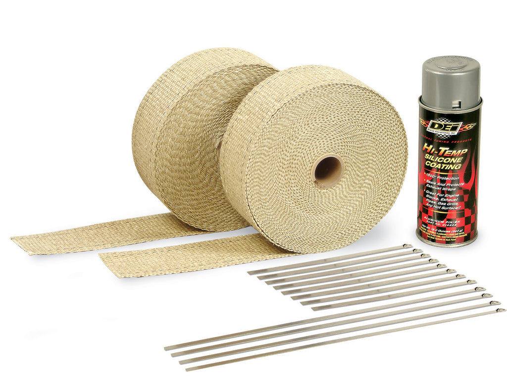 DESIGN ENGINEERING 10112 - 2in Exhaust Wrap Kit Tan w/Aluminum Silicone Coat image
