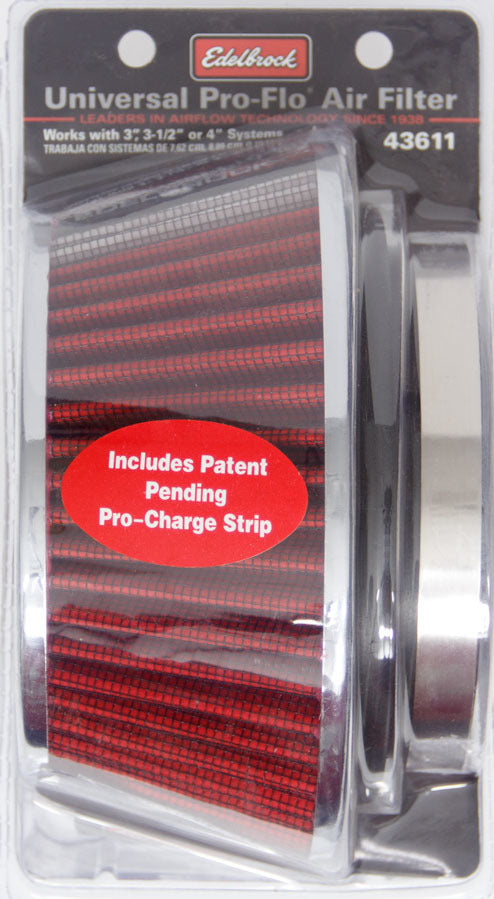 EDELBROCK 43611 - Pro-Flo Air Filter Cone 3.70 Tall Red/Chrome image