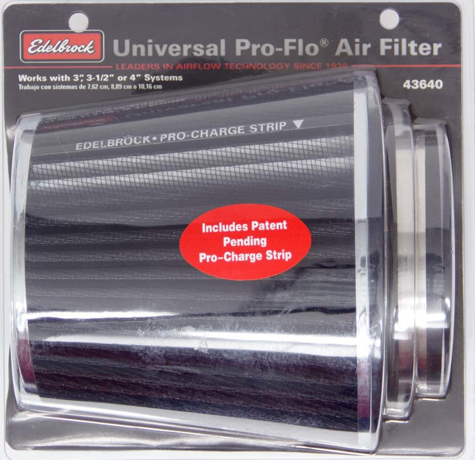 EDELBROCK 43640 - Pro-Flo Air Filter Cone 6.70 Tall Black/Chrome image