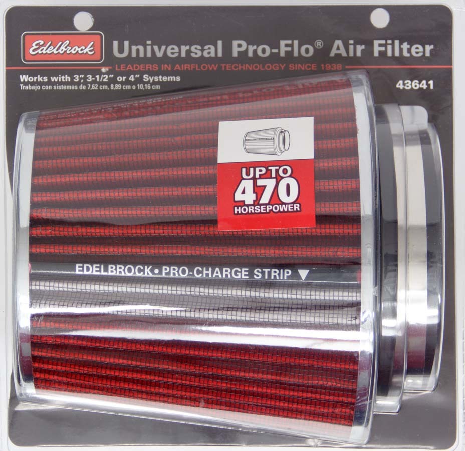 EDELBROCK 43641 - Pro-Flo Air Filter Cone 6.70 Tall Red/Chrome image