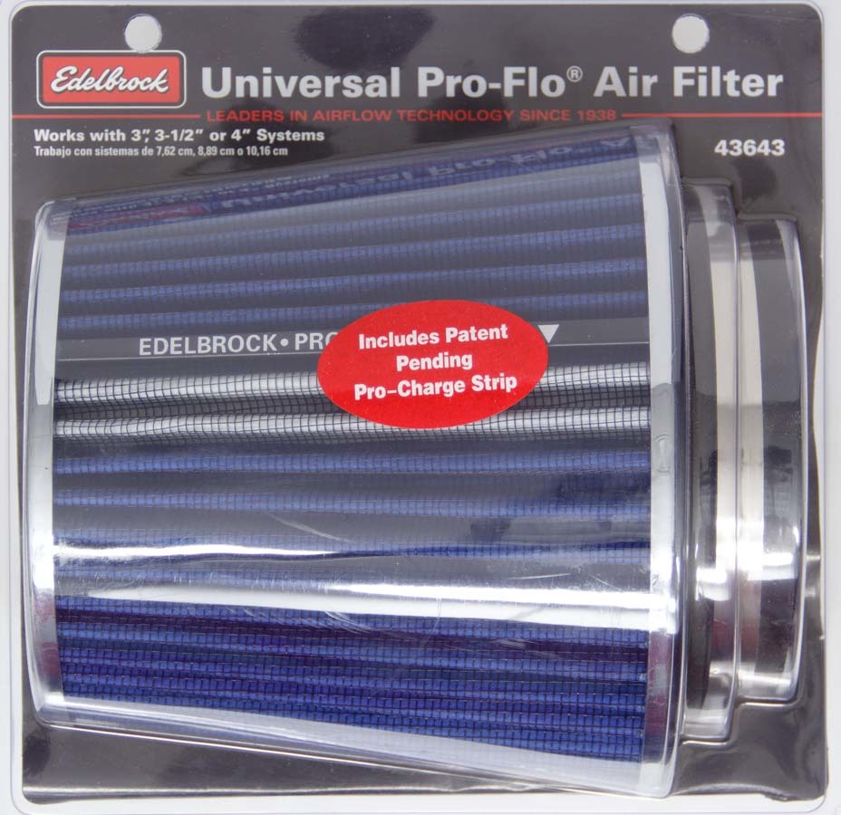 EDELBROCK 43643 - Pro-Flo Air Filter Cone 6.70 Tall Blue/Chrome image