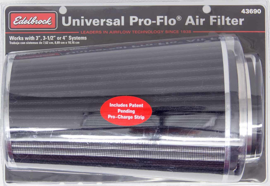 EDELBROCK 43690 - Pro-Flo Air Filter Cone 10.5 Tall Black/Chrome image