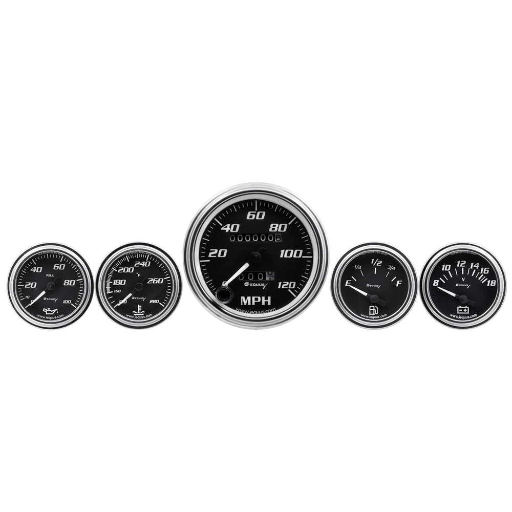 EQUUS E7500 - 5-Piece Gauge Set Black Face/Chrome Bezel image