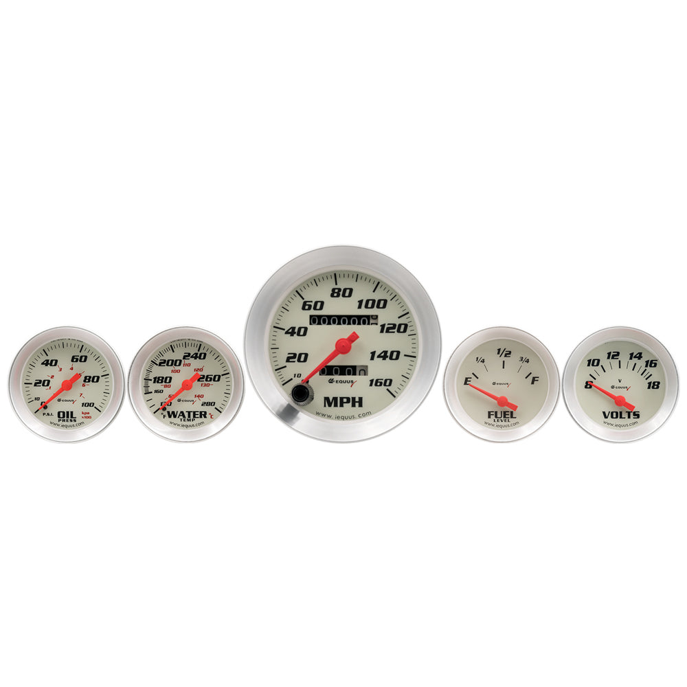 EQUUS E8500 - 5-Piece Gauge Set White Face/Silver Bezel image