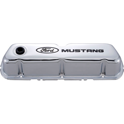 FORD 302-100 - Chrome Steel Valve Cover Set w/Mustang Logo image