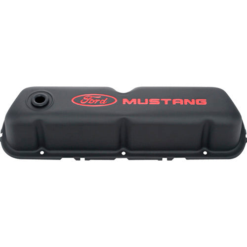 FORD 302-101 - Black Steel Valve Cover Set w/Mustang Logo image