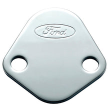 Load image into Gallery viewer, FORD 302-290 - Fuel Pump Block-Off Plate Chrome w/Ford Logo image