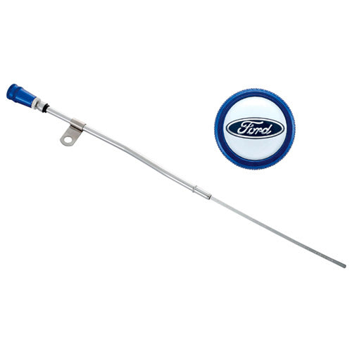 FORD 302-400 - Engine Oil Dipstick Assy Chrome w/Blue Alm Handle image