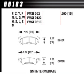 HAWK BRAKE HB103E590 - Brake Pad GM D-52 Blue Pad image