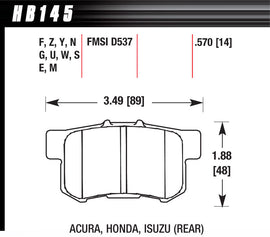 HAWK BRAKE HB145N570 - Street Brake Pads Rear Honda HP Plus image