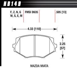 HAWK BRAKE HB149N505 - Street Brake Pads Front Miata HP Plus image