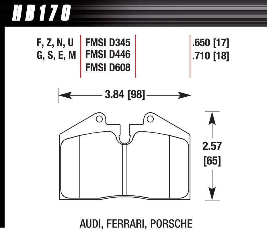 HAWK BRAKE HB170G650 - BRAKE PAD MASERATI PORSCHE FERRARI FR & RR image
