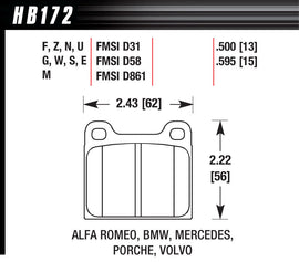 HAWK BRAKE HB172E595 - BRAKE PAD 64-00 EUROPEAN FRONT AND REAR image