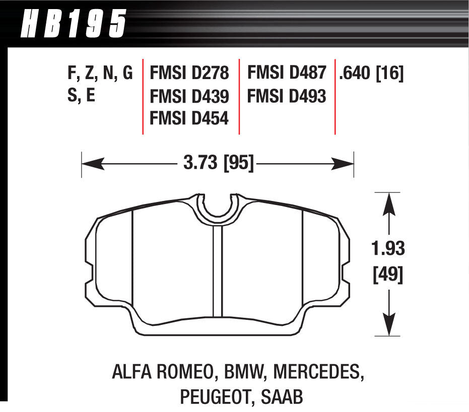 HAWK BRAKE HB195G640 - Brake Pads DTC-60 BMW  Mercedes image