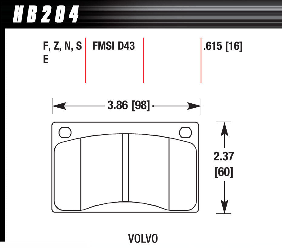 HAWK BRAKE HB204N615 - Brake Pads Volvo Front HP Plus image