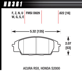 HAWK BRAKE HB361N622 - Street Brake Pads Front RSX / S2000 HP Plus image