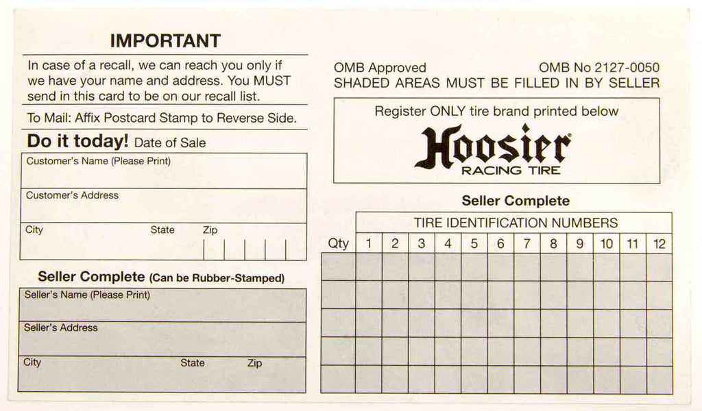 HOOSIER CIM200 - Hoosier Registration Card image