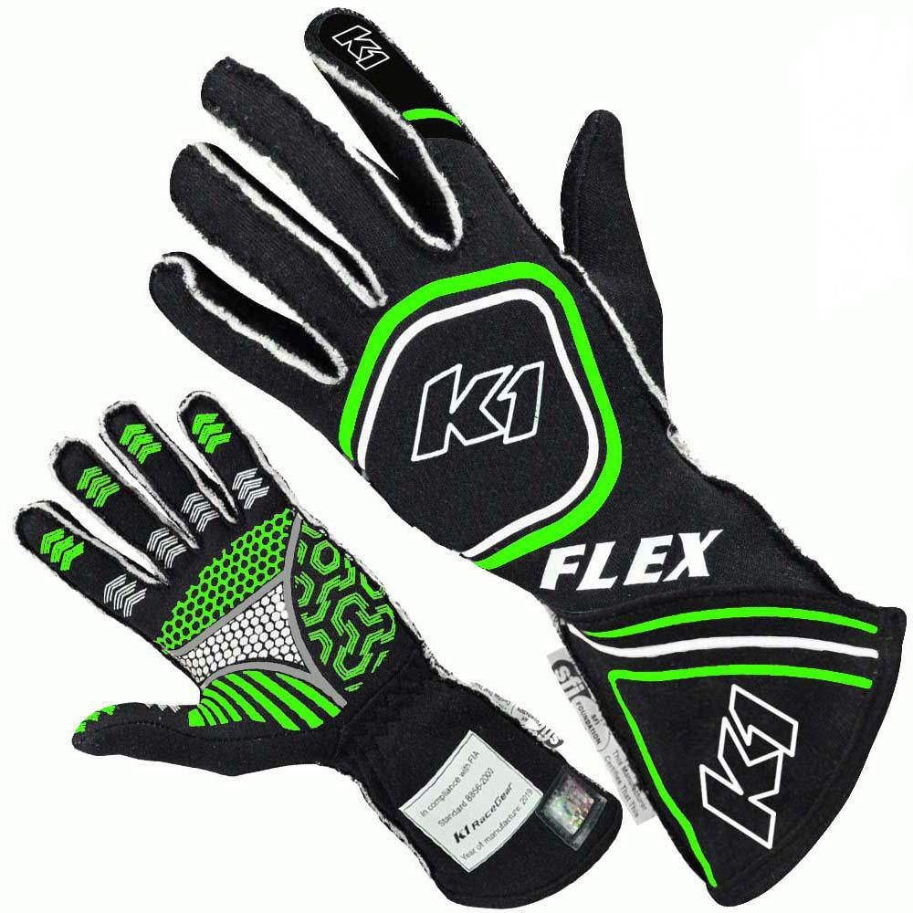 K1 RACEGEAR 23-FLX-NFV-S - Glove Flex Small Black / Flo Green SFI / FIA image