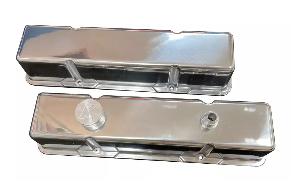 KEVKO OIL PANS & COMPONENTS VC203-2 - SBC Polished Cast-Alm. Blank Valve Cover Set image