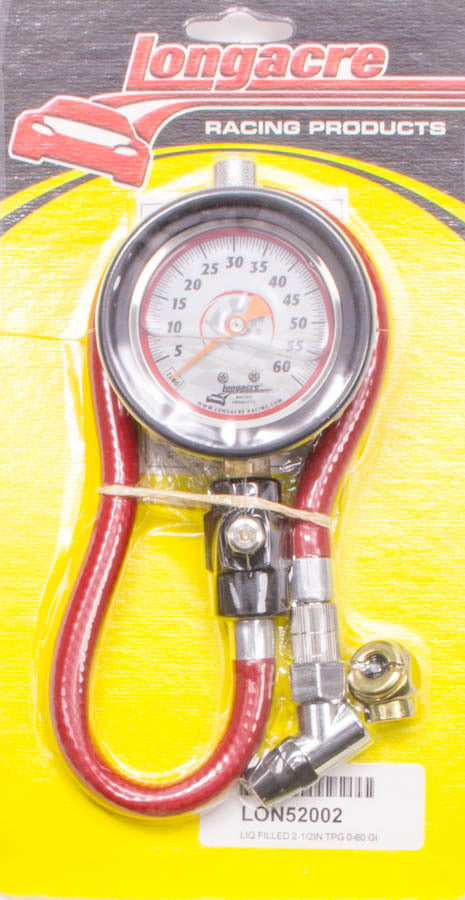 LONGACRE 52-52002 - Tire Gauge 0-60PSI 2.5in GID Liquid Filled image