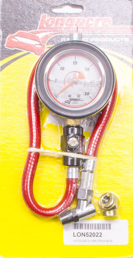 LONGACRE 52-52022 - Tire Gauge 0-30PSI 2.5in GID Liquid Filled image