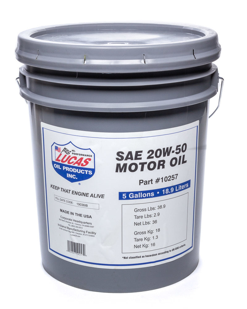 LUCAS OIL 10257 - SAE 20W-50 Plus Motor Oi l/1x1/5 Gallon Pail image