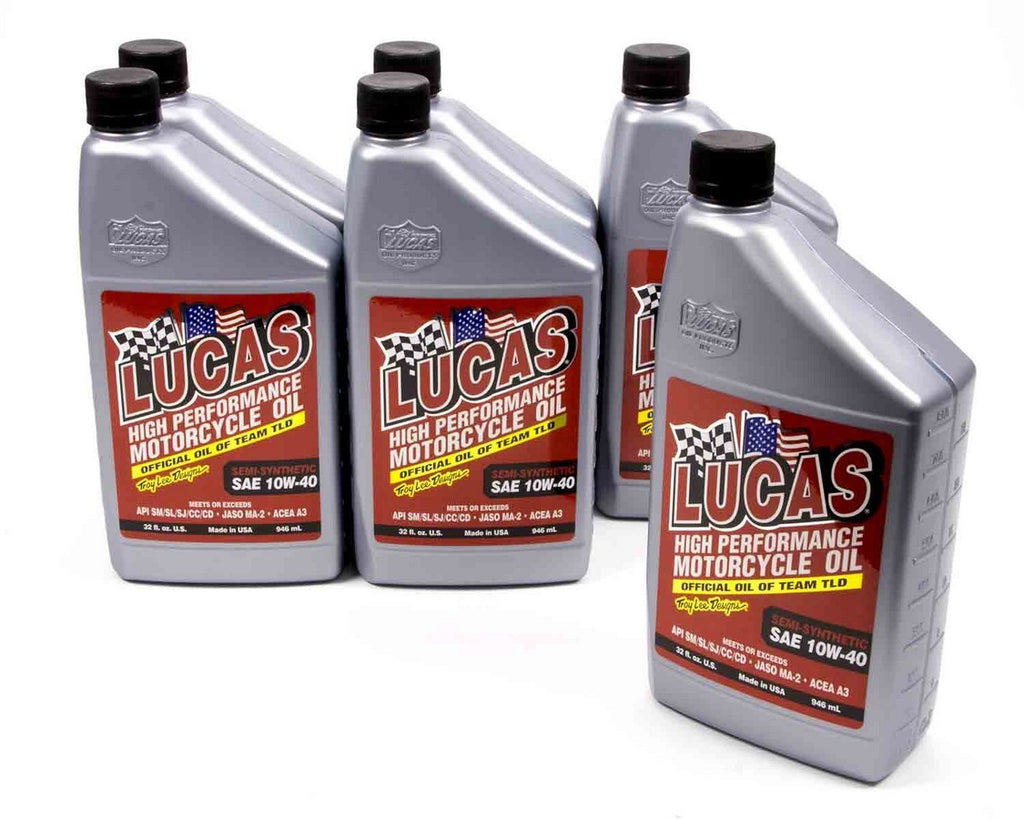 LUCAS OIL 10710-6 - Semi-Syn 10w40 Motor- cycle Oil 6x1 Qt image