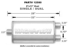 Load image into Gallery viewer, MAGNAFLOW PERF EXHAUST 12580 - Stainless Muffler Single 2.5in In Dual 2.25in Out image