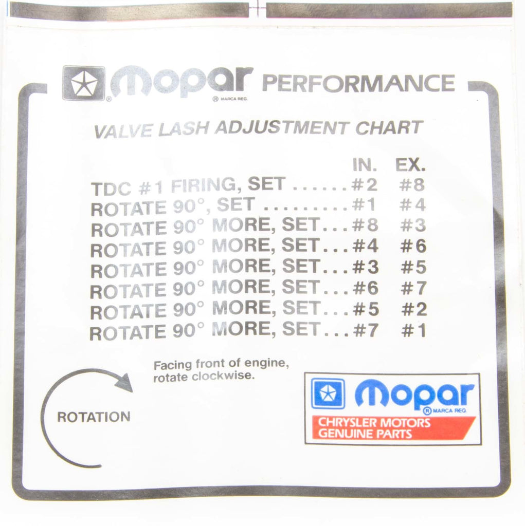 MOPAR PERFORMANCE P4452989 - Valve Lash Adj. Decal  image