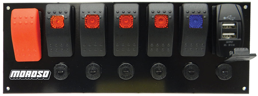 MOROSO 74194 - Rocker LED Switch Panel w/Breakers & USB Ports image