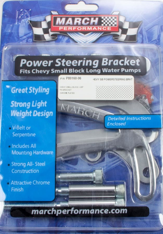 MARCH PERFORMANCE P80160-06 - Power Steering Bracket SBC Chrome image