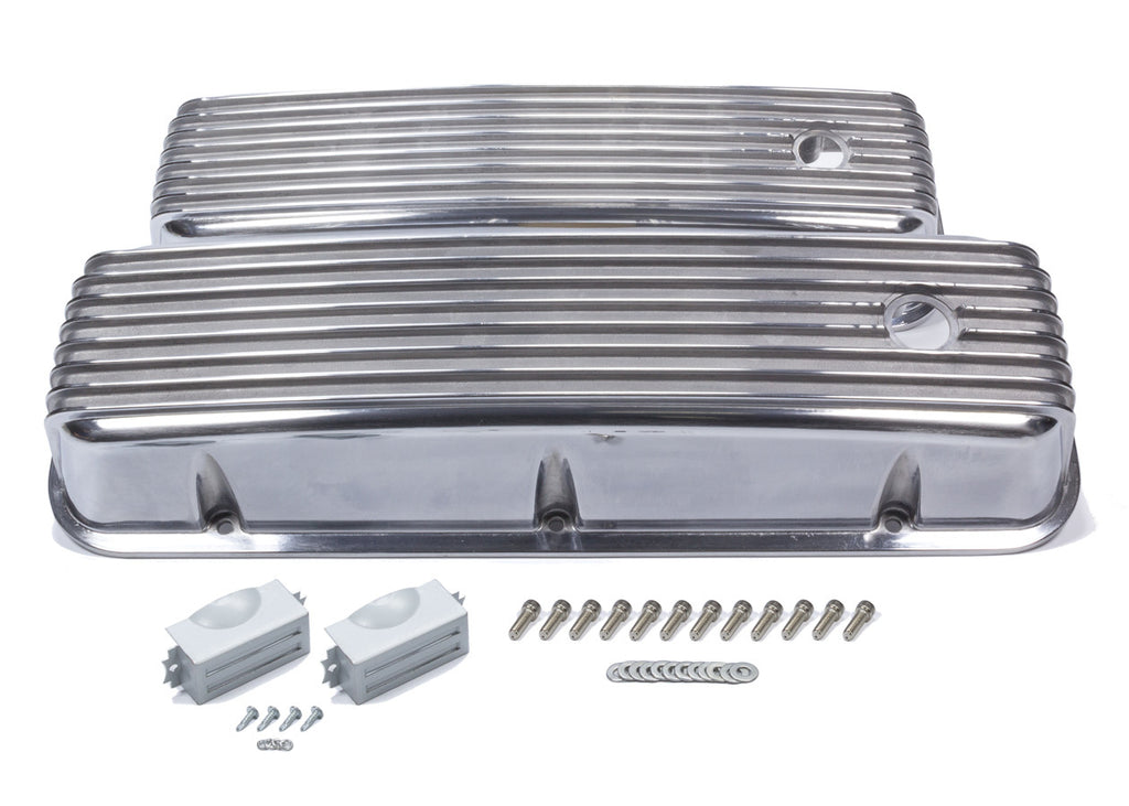 MR. GASKET 6859G - BBC Cast Alm Valve Cover Set Finned Style Pol. image