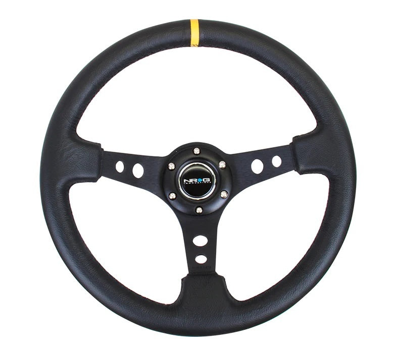 NRG INNOVATION RST-006BK-Y - Steering Wheel 350mm 3in Dish Black LeatherYlwStr image